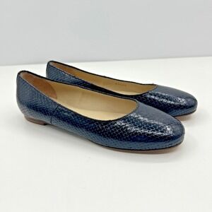 Garnet Hill Italian Leather Black Ballet Flats Snakeskin Embossed Minimalist 7.5